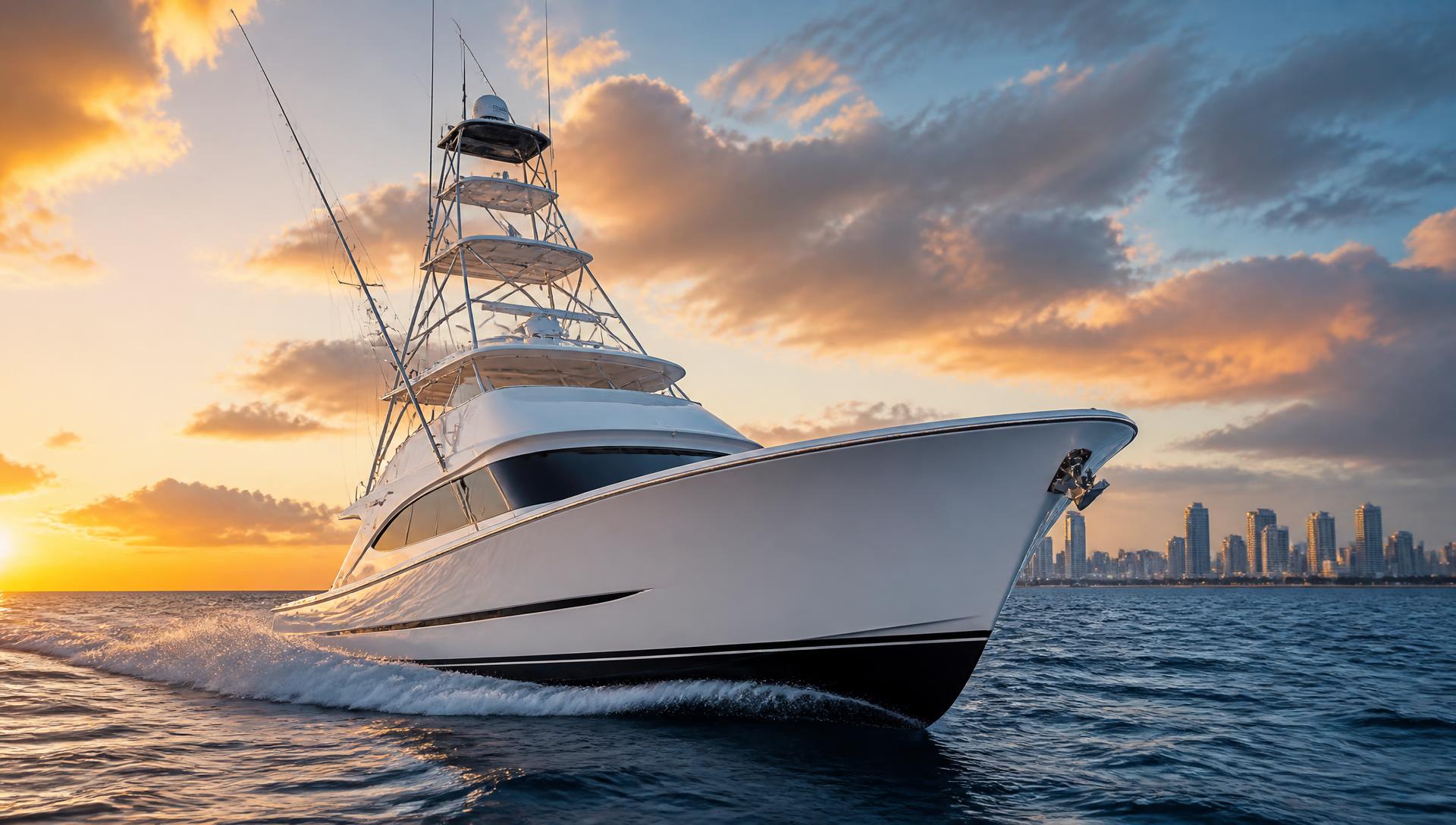 Sport fishing yacht at golden hour